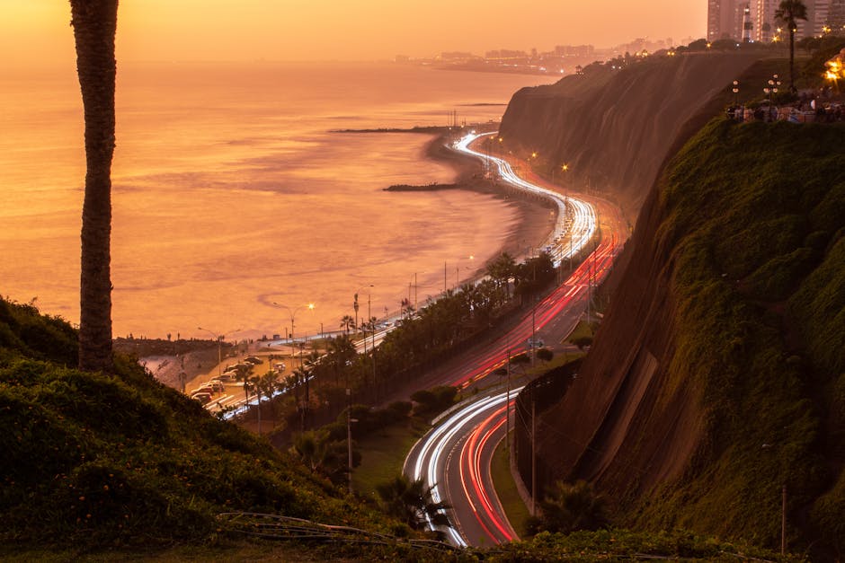 Miraflores malecón at sunset over the Pacific